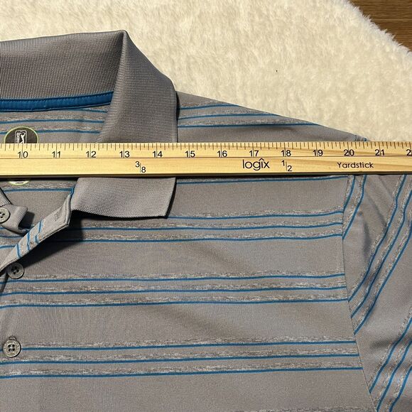 PGA Tour Mens Golf Athletic Fit Polo Shirt Size 2XL Gray Blue Striped Shirt - Picture 9 of 12